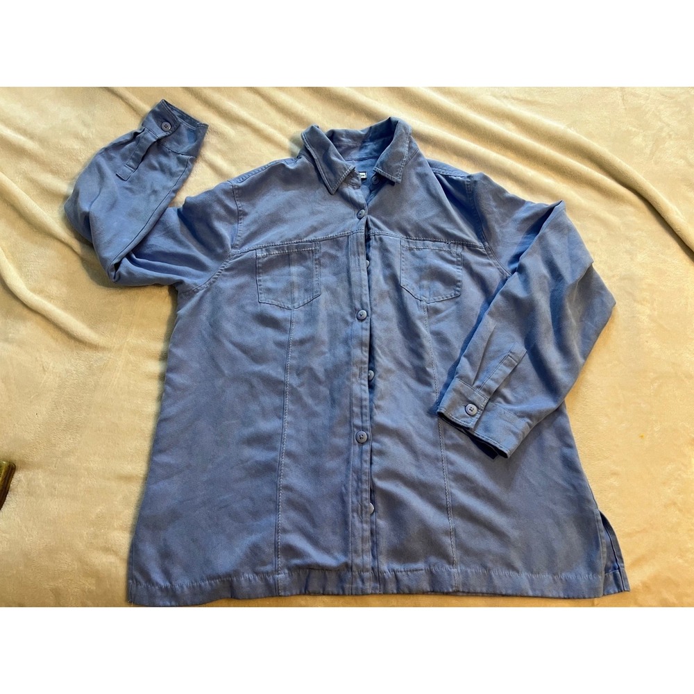 Croft & Barrow‎ Top Women's Large Blue Velvet Long Sleeve Pockets